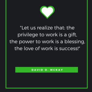 Let us realize that: the privilege to work is a gift, the power to work is a blessing, the love of work is success! David O. McKay