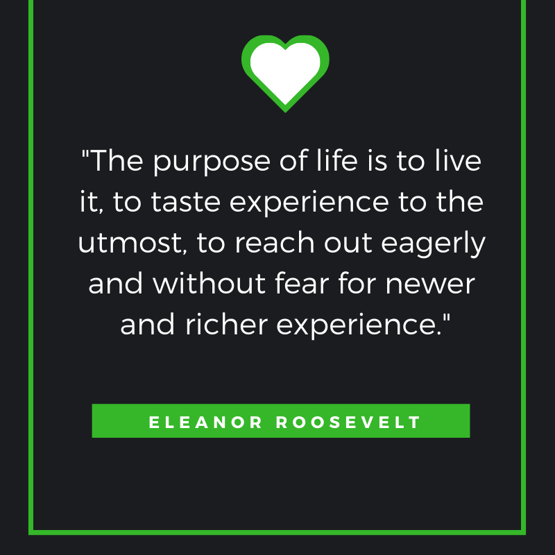 The purpose of life is to live it, to taste experience to the utmost, to reach out eagerly and without fear for newer and richer experience.
Eleanor Roosevelt
