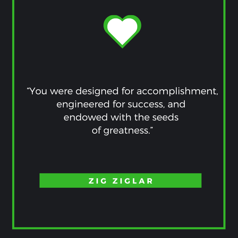 You were designed for accomplishment, engineered for success, and endowed with the seeds of greatness. Zig Ziglar