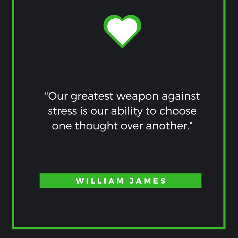 This image is motivational quote about the ability to reduce stress written by William James